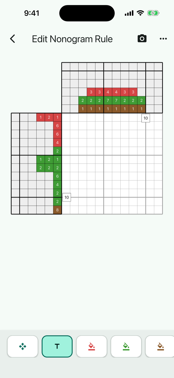 Clue editor with numbers and colors read from a photo