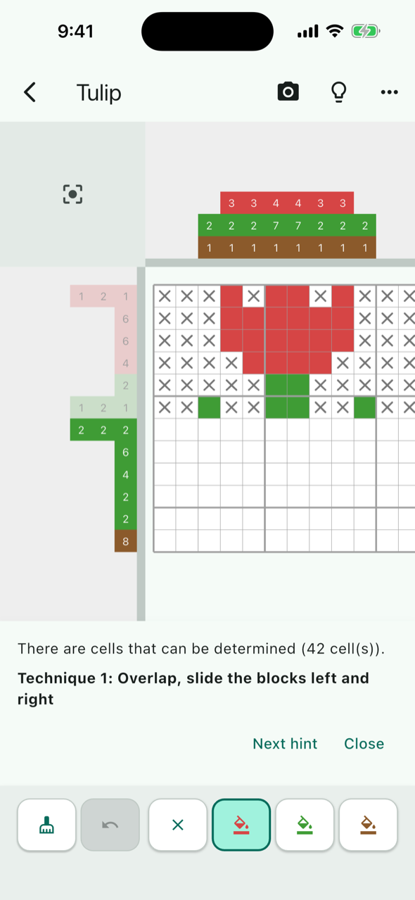 Hint stage 1. The number of cells that can be determined and the technique name at the bottom of the screen
